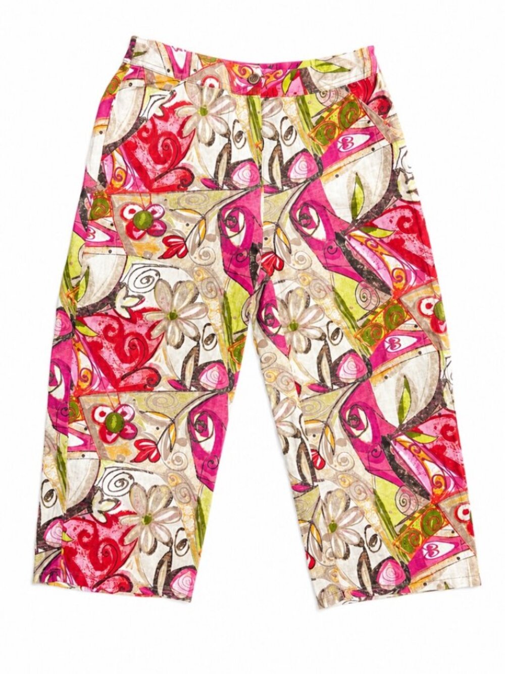 Chico's Linen Crop Pants Size 0 Multicolor Floral Abstract Print Capri Cropped
